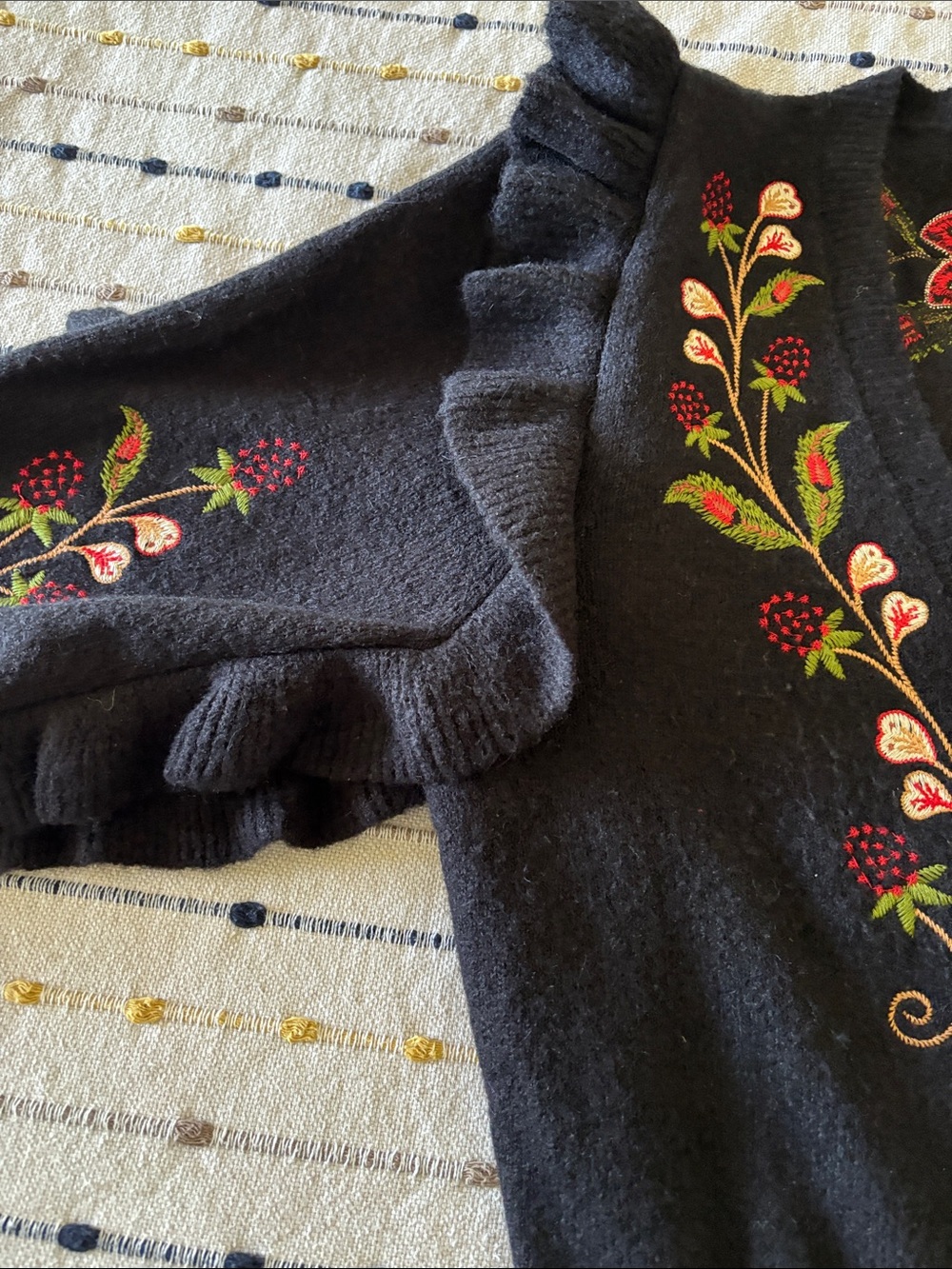 FARM Rio Black Cardigan with Red, Green and Cream Floral Embroidery - Picture 5 of 12